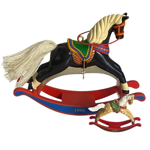 Vintage 1996 Christmas Ornament 2-piece LOT Rocking Horse by Hallmark Keepsake - Picture 13 of 13